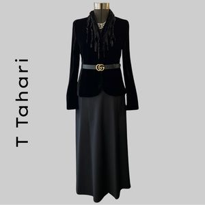 T TAHARI BLACK VELVET LIZETTE RUFFLE BLAZER, EQUESTRIAN INSPIRED, SIZE S|P